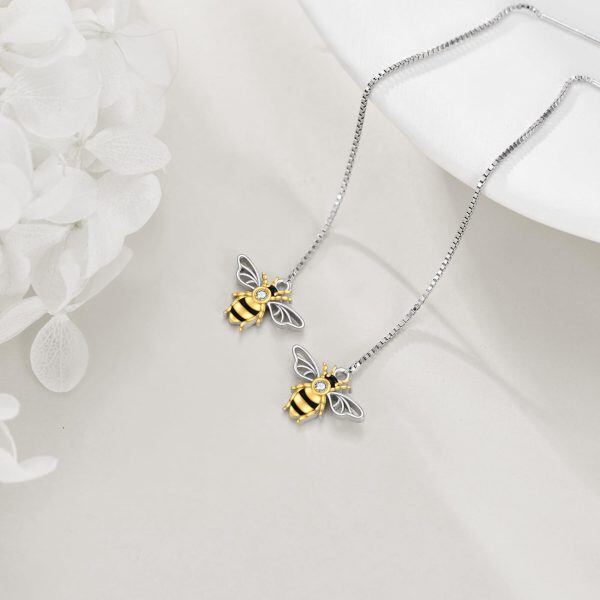 Sterling Silver Bee Threader Earrings with Shining CZ-5