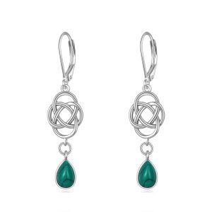 Sterling Silver Celtic Knot Malachite Dangle Earrings-0