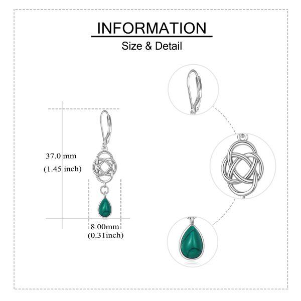 Sterling Silver Celtic Knot Malachite Dangle Earrings-1