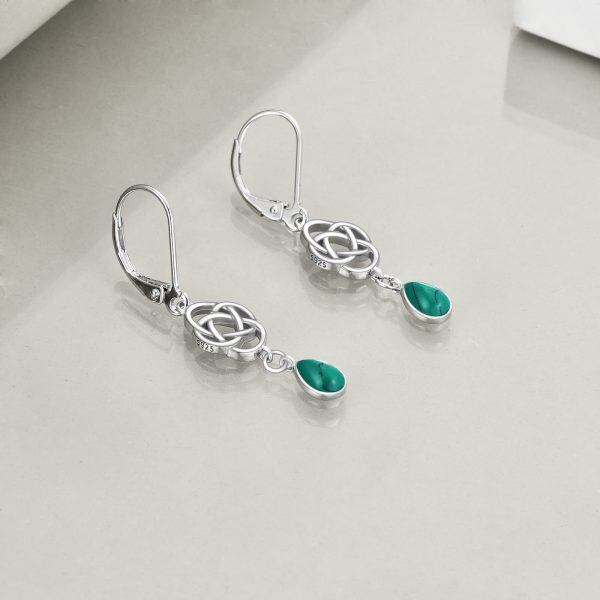 Sterling Silver Celtic Knot Malachite Dangle Earrings-3