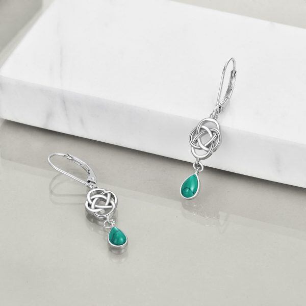 Sterling Silver Celtic Knot Malachite Dangle Earrings-4