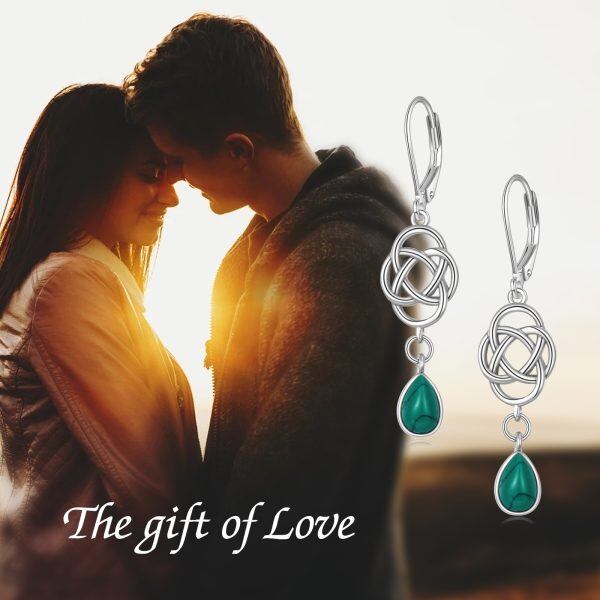 Sterling Silver Celtic Knot Malachite Dangle Earrings-5