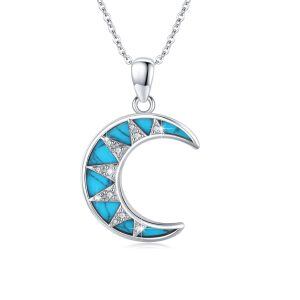 Sterling Silver Turquoise Crescent Moon Pendant Necklace-0