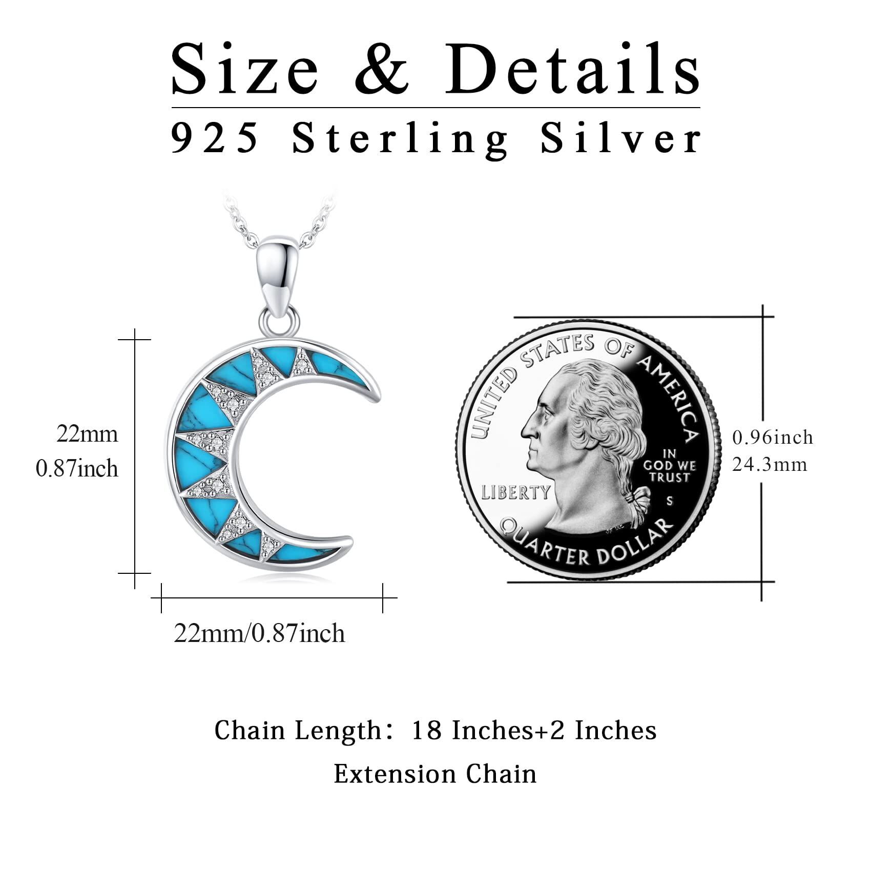 Sterling Silver Turquoise Crescent Moon Pendant Necklace - Rhodium Plated-0-1