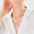 wholesale 925 Sterling Silver Turquoise and Crystal Crescent Moon Pendant Necklace for Women & Girls s-0-2