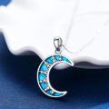 wholesale 925 Sterling Silver Turquoise and Crystal Crescent Moon Pendant Necklace for Women & Girls s-0-4