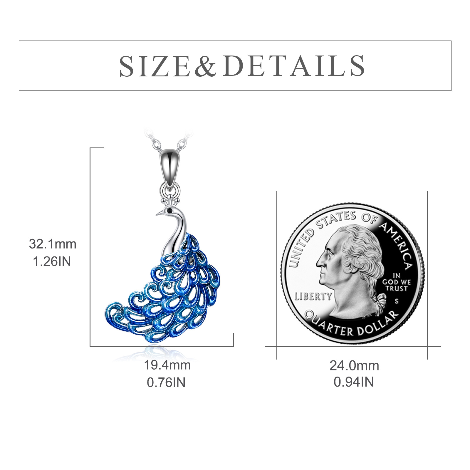 Sterling Silver Blue Enamel Peacock Pendant Necklace - Rhodium Plated-0-1