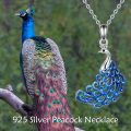 wholesale 925 Sterling Silver Blue Enamel Peacock Pendant Necklace for Women-0-5