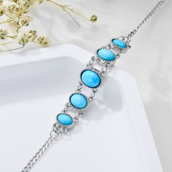 Sterling Silver Blue Turquoise Chain Bracelets-3