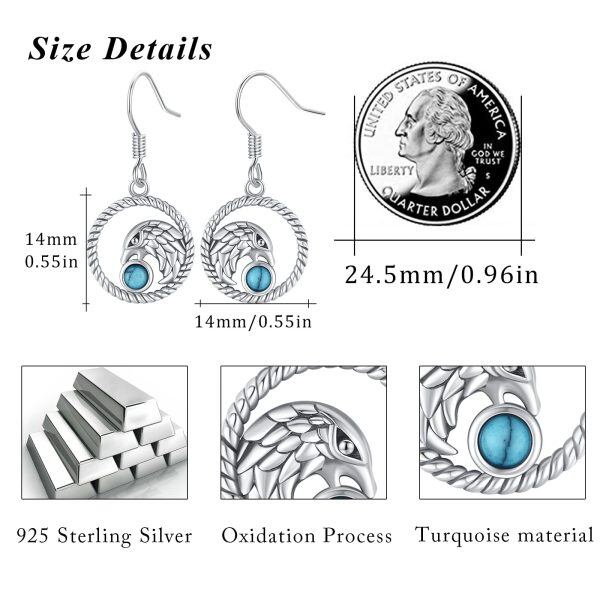 Sterling Silver Oxidized Eagle Bird Turquoise Dangle Earrings-1