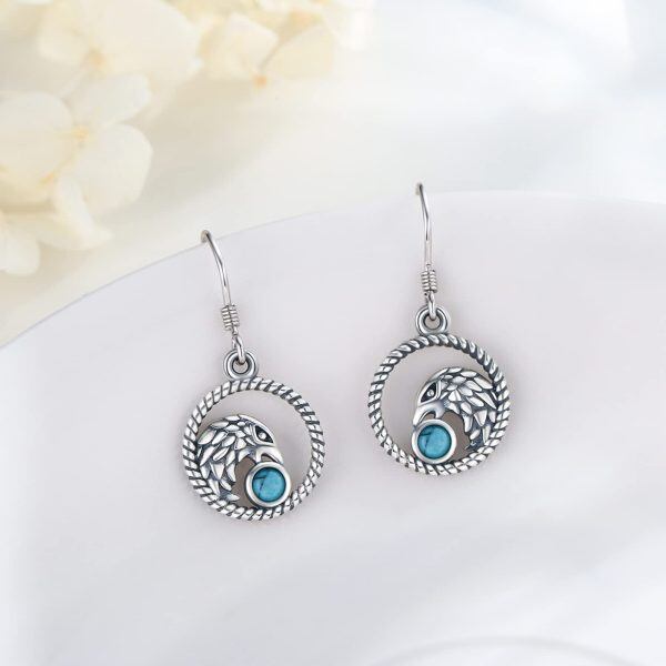 Sterling Silver Oxidized Eagle Bird Turquoise Dangle Earrings-4