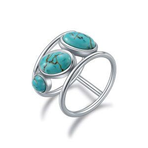 Sterling Silver Round Cut Natural Turquoise Unique Rings-0