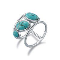 wholesale 925 Sterling Silver & Natural Turquoise Stone Open Ring for Women - Bohemian Style Statement s- US # 8