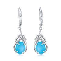 wholesale 925 Sterling Silver Blue Stone Butterfly & Dragonfly Dangle Earrings 7x9mm Leverback s for Her- Rhodium Plated