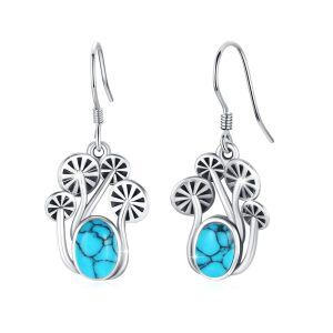 Sterling Silver Oxidized Mushroom Turquoise Dangle Earrings-0