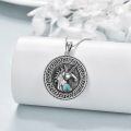 wholesale 925 Sterling Silver Round Turquoise Stone Unicorn Pendant Necklaces for Men & Women-0-4