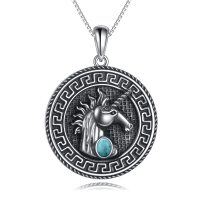 wholesale 925 Sterling Silver Round Turquoise Stone Unicorn Pendant Necklaces for Men & Women- Oxidized/Oxidised