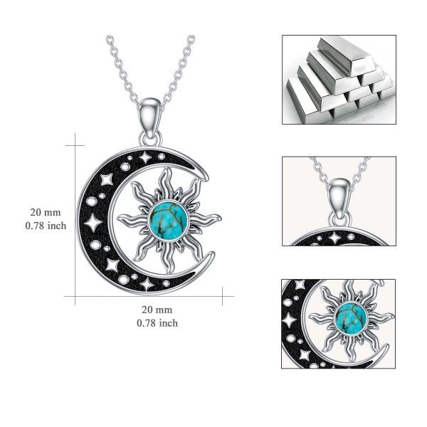 Sterling Silver Moon and Sun Pendant Necklace with Turquoise-1