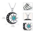 wholesale 925 Sterling Silver Turquoise Moon and Sun Pendant Necklace with Black Enamel Stars for Women's Gifts-0-1
