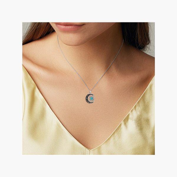 Sterling Silver Moon and Sun Pendant Necklace with Turquoise-2