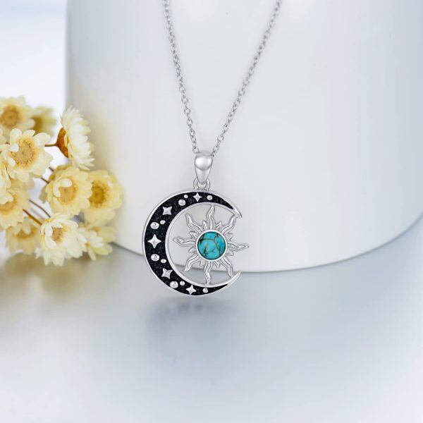 Sterling Silver Moon and Sun Pendant Necklace with Turquoise-3