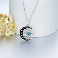 wholesale 925 Sterling Silver Turquoise Moon and Sun Pendant Necklace with Black Enamel Stars for Women's Gifts-0-3