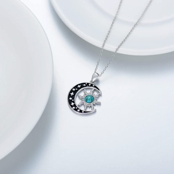 Sterling Silver Moon and Sun Pendant Necklace with Turquoise-4