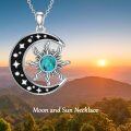 wholesale 925 Sterling Silver Turquoise Moon and Sun Pendant Necklace with Black Enamel Stars for Women's Gifts-0-5