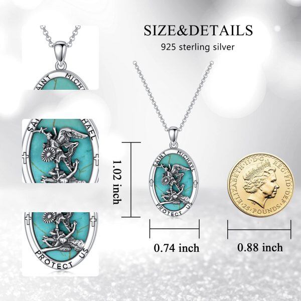 Sterling Silver St Michael Turquoise Pendant Necklace-1