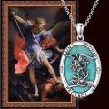wholesale 925 Sterling Silver Oval Turquoise Saint Michael Pendant Protection Charm Catholic Gift for Women Men-0-5