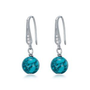 Sterling Silver Natural Turquoise Bead Ball Dangle Earrings-0