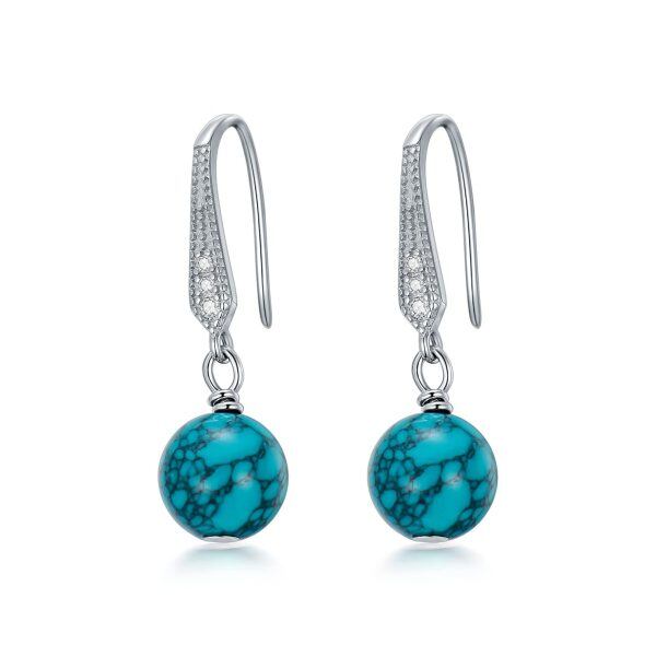 Sterling Silver Natural Turquoise Bead Ball Dangle Earrings-0