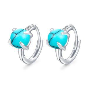 Sterling Silver Round Turquoise Huggie Earrings-0