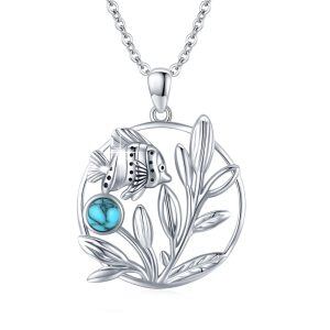 Sterling Silver Marine Life Pendant Necklace with Turquoise-0