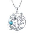 wholesale 925 Sterling Silver Round Blue Turquoise Fish & Plant Design Pendant Necklace for Women's Jewelry-0-0