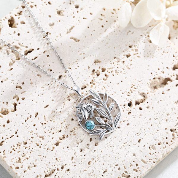 Sterling Silver Marine Life Pendant Necklace with Turquoise-4