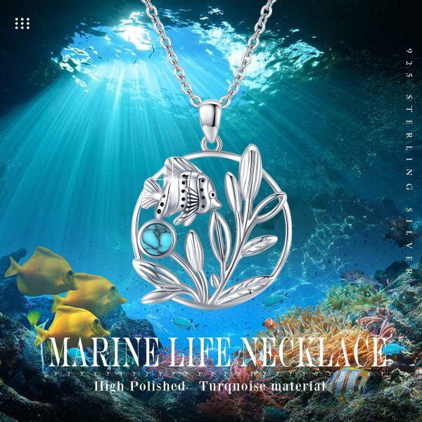 Sterling Silver Marine Life Pendant Necklace with Turquoise-5