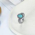 wholesale 925 Sterling Silver Turquoise Feather Adjustable Ring - Boho Chic Western Style Native American Inspired Jewelry-0-5
