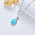 wholesale 925 Sterling Silver Oval Natural Turquoise Pendant Necklace with Cubic Zirconia Accents for Women Gifts-0-4