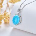 wholesale 925 Sterling Silver Oval Natural Turquoise Pendant Necklace with Cubic Zirconia Accents for Women Gifts-0-5