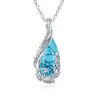 wholesale 925 Sterling Silver Natural Turquoise Leaf Design Pendant Necklace for Women and Men- Rhodium Plated