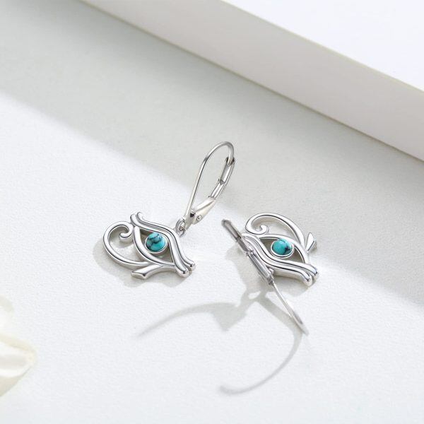 Sterling Silver Eye of Horus Turquoise Dangle Earrings-4