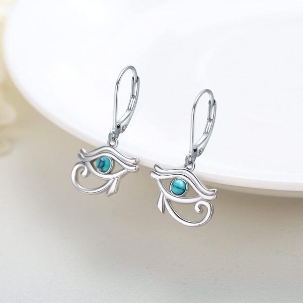 Sterling Silver Eye of Horus Turquoise Dangle Earrings-5