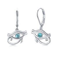 wholesale 925 Sterling Silver Eye of Horus Turquoise Leverback Drop Earrings Gift for Her- Rhodium Plated