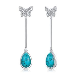 Sterling Silver Celtic Knot Butterfly Turquoise Dangle Earrings-0