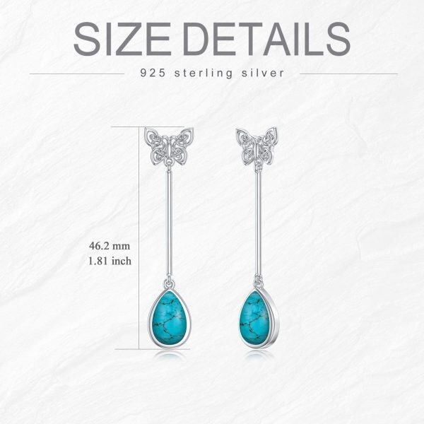 Sterling Silver Celtic Knot Butterfly Turquoise Dangle Earrings-1