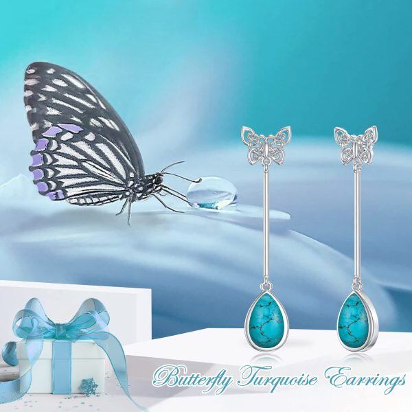 Sterling Silver Celtic Knot Butterfly Turquoise Dangle Earrings-5