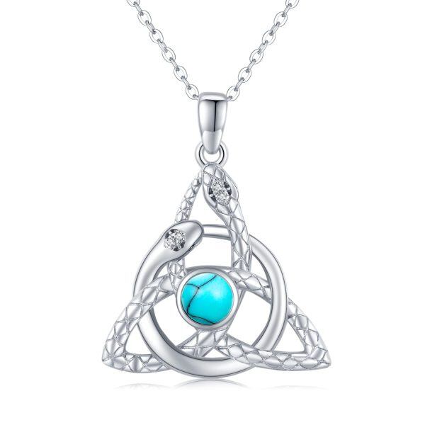 Sterling Silver Celtic Knot Trinity Snake Pendant Necklace with Turquoise-0