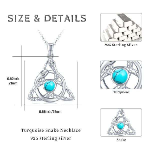 Sterling Silver Celtic Knot Trinity Snake Pendant Necklace with Turquoise-1