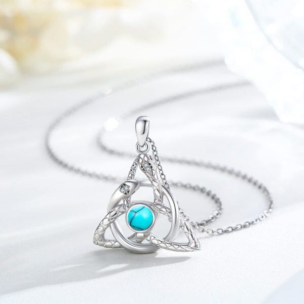 Sterling Silver Celtic Knot Trinity Snake Pendant Necklace with Turquoise-4